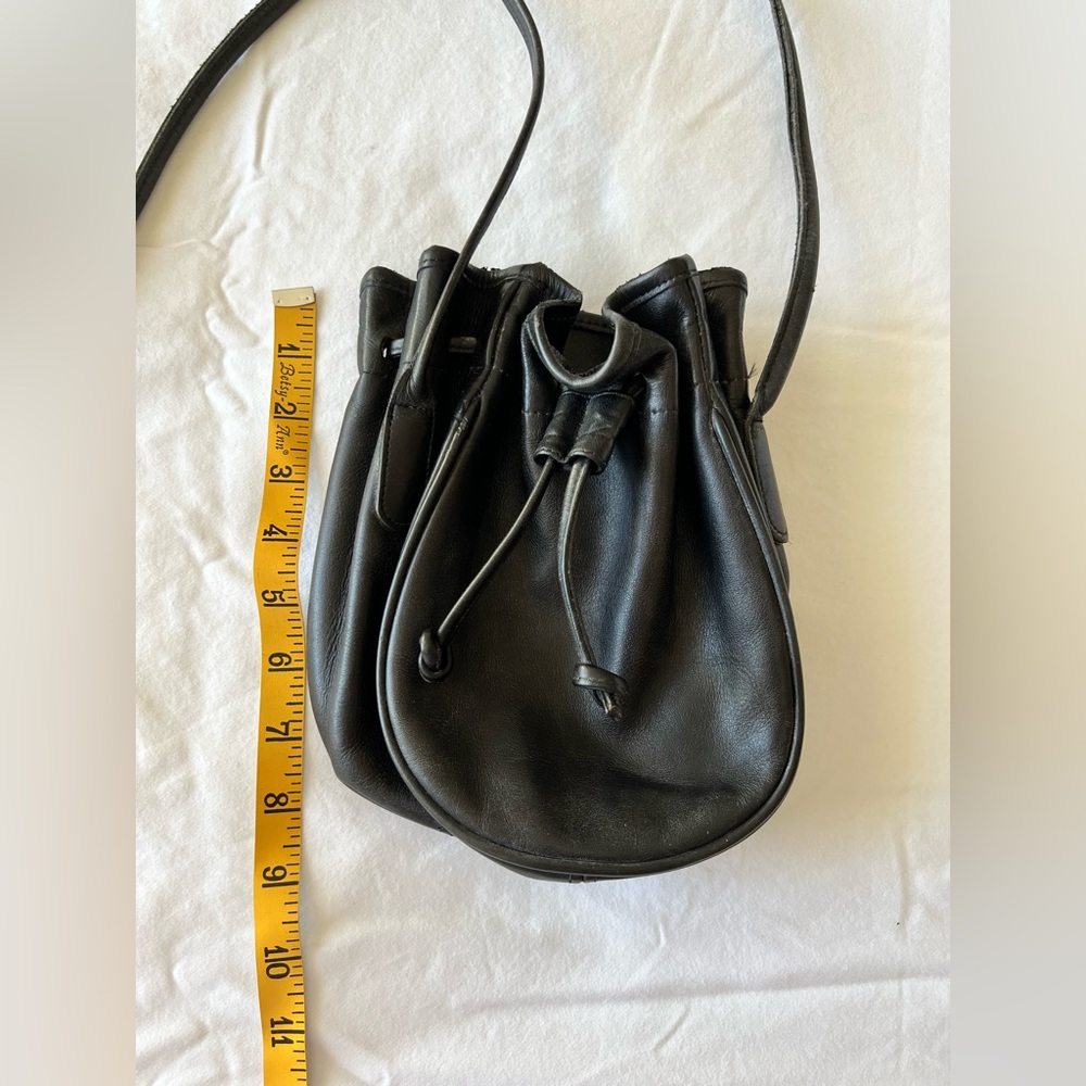 Vintage Coach Black Leather Drawstring Marble Bucket Bag Crossbody Purse - Picture 8 of 11